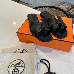 Hermes Black Oran Sandals
